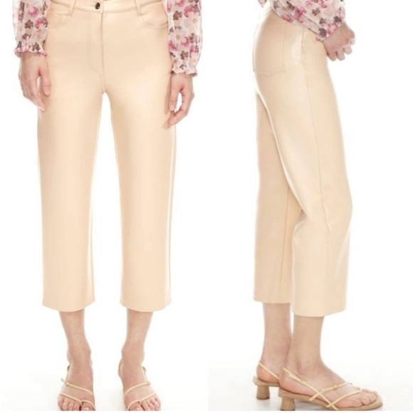 NWT Aritzia Melina Cropped Fake Leather Pants in Flax Beige - Picture 1 of 6
